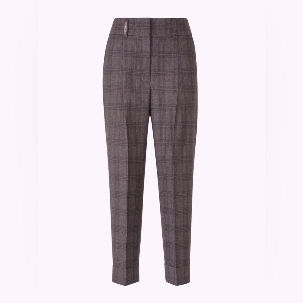 Peserico Wool Cropped Trousers in Windowpane Check